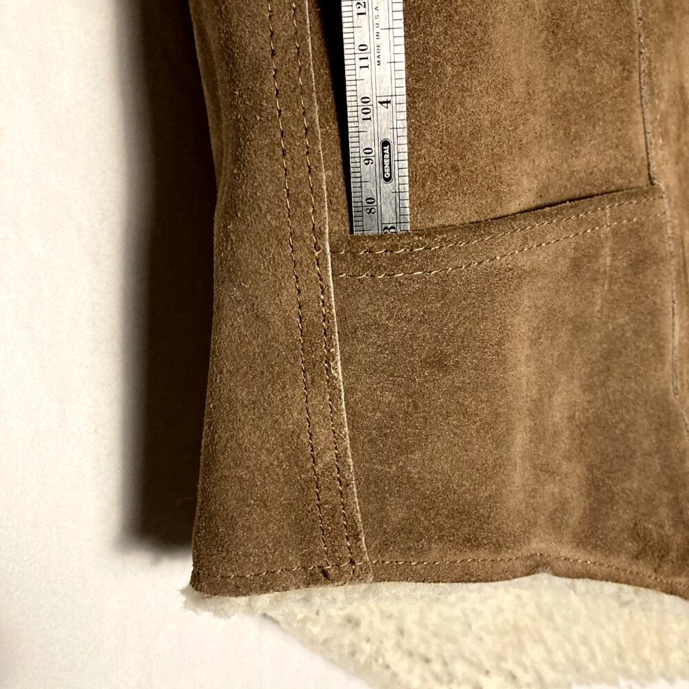 Mens Vintage STEER BRAND Suede Leather Sherpa Vest - Brown Size L Made in USA - Picture 16 of 16